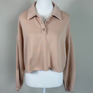 Aerie Cropped Polo Sweater in Peachy Tan Oversized‎ Loungewear XS
